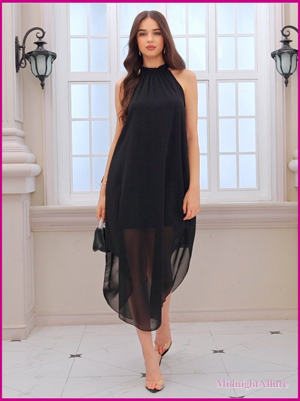 Women's Halter Flowy Chiffon Asymmetrical Maxi Dress - Picture 7 of 7